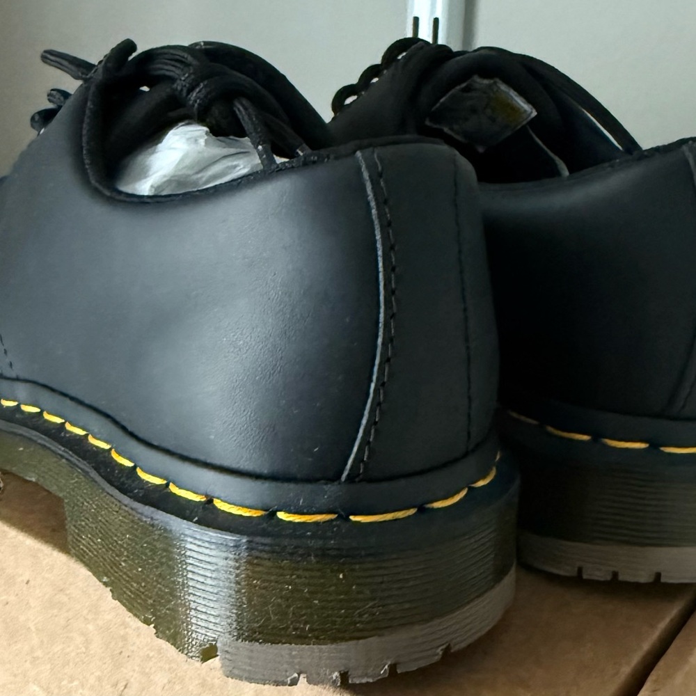 Dr. Martens Woman’s 9 or Men’s 8 Black Leather Derbys with Yellow Stitching - Picture 15 of 16